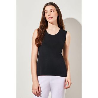 Ming Wang Mid Length Scoop Neck Knit Tank in Black at Nordstrom, Size Xx-Small