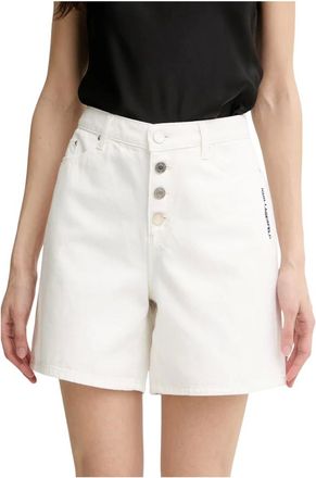Karl Lagerfeld Ikon Denim High-Waisted Button-Fly Shorts - Dames - Korte broeken - Beige - Maat: W27 Denim