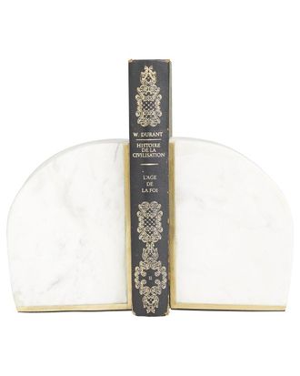 CosmoLiving by Cosmopolitan Cosmoliving By Cosmopolitan Set Of 2 Geometric White Marble Bookends With Gold Inlay