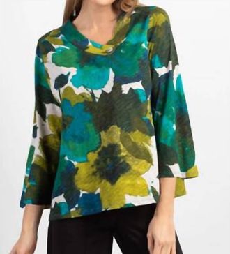Habitat Floral V-Neck Cotton Pullover In Teal