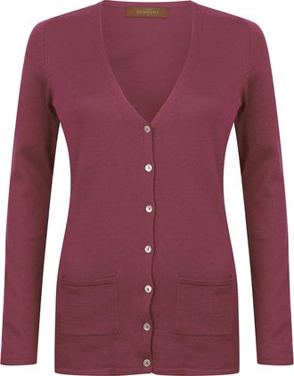 Henbury Ladies/Womens V-Neck Button Fine Knit Cardigan (2XL) (Burgundy)