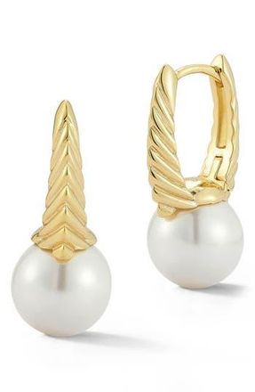 Sphera Milano 10-10.5mm Cultured Pearl Huggie Hoop Earrings in Gold at Nordstrom Rack