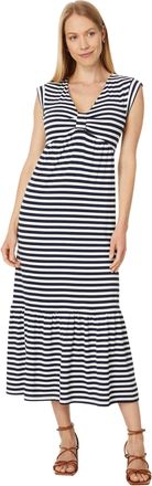 Tommy Hilfiger Womens Tiered Stripe Midi Dress Casual, Sky Captain/Ivory, L (Pack of 8)