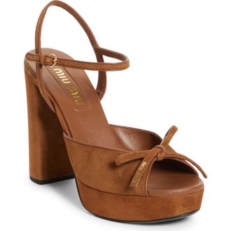 Miu Miu Bow Platform Sandal in Rovere at Nordstrom, Size 6.5Us