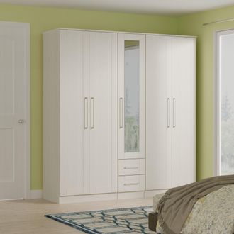 Welcome Furniture Malton Ready Assembled Tall 5 Door 2 Drawer 1 Mirror Wardrobe in Grey Ash - Welcome Furniture | TJ Hughes