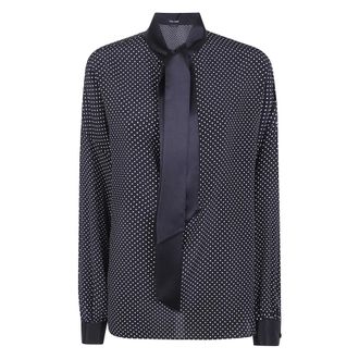 Tom Ford Overhemden, Dames, Zwart, S, Polka Dot Zijden Cr&ecirc;pe De Chine Lavalli&egrave;re Tuniek Top