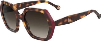 Carolina Herrera Havana Rood/Bruin Getinte Zonnebril - Dames - Zonnebrillen - Veelkleurig - 55 MM - Accessoires