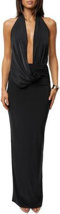JLUXLABEL Dawn Drape Halter Maxi Dress in Black at Nordstrom, Size Medium