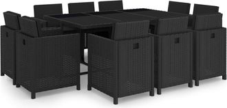 vidaXL Set Comedor De Jard&iacute;n 11 Piezas Y Cojines Rat&aacute;n Sint&eacute;tico Negro Vidaxl