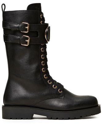Twin-Set Oval T leather combat boots - Black