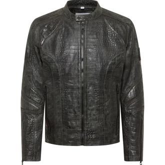 Carlo Colucci Carlo Colucci, Leather Jackets, male, Green, Size: M Leather Jacket with Croco Optic