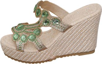 Generic Womens Mules with Heel, Wedge Sandals with Rhinestones, Platform Sandals, High Heels, Pumps, Peep Toe Slippers, Summer Shoes, Glitter Slippers, Slides