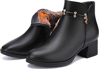 Generic POIOZXD Womens Genuine Leather Wool Orthopedic Boots,Womens Waterproof Orthopedic Warm Boots,Winter Fur Lined Sparkling Rhinestones Leather Wedge Ankl