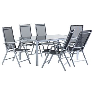 Beliani Conjunto De Comedor De Jard&iacute;n De 7 Piezas Con Mesa De Comedor De Aluminio Negro Y 6 Sillas Plegables