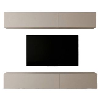 Dmora Parete Modular Suisio, Mueble De Sal&oacute;n Ajustable, 4 Estantes, Apertura Abatible, Beige