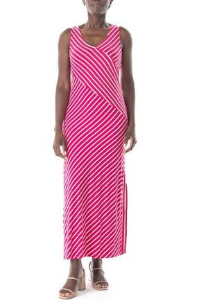 Nina Leonard V-Neck Stripe Maxi Dress in Pink/White at Nordstrom Rack, Size X-Large