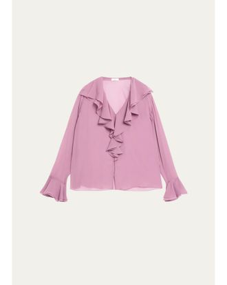 A.L.C. Colette Silk Ruffle-Trim Top