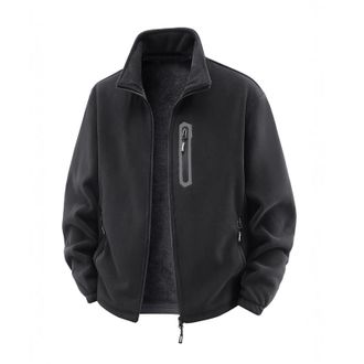 Generic Men Fleece Lined Jacket Zip up Warm Coat Thermal Heavyweight Long Sleeve Lapel Collar Windproof Hiking Outwear Chunky Warm Zipped Pocket Plain Winter 