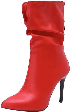 Generic Womens Sexy Mid Calf Boots Pointed Toe Super High Thin Heel Back Zipper With Pleated Detail For Party Dating