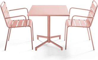 Oviala Mesa de jard&iacute;n de metal de 70 cm y 2 sillas en rosa rubor