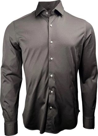Sonrisa Fijn Jersey Shirt Zwart met Donkere Knoop - Heren - Casual Overhemden - Grijs - M - Katoen - Overhemden