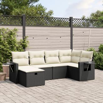 vidaXL Vidaxl - Set De Sof&aacute;s De Jard&iacute;n 6 Piezas Y Cojines Rat&aacute;n Sint&eacute;tico Negro