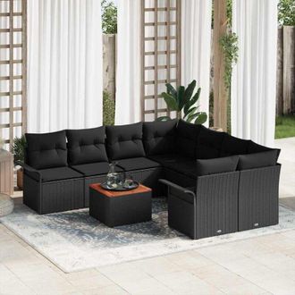 vidaXL Conjunto De Sof&aacute; De Jard&iacute;n 9 Pcs Negro Polirat&aacute;n Vidaxl