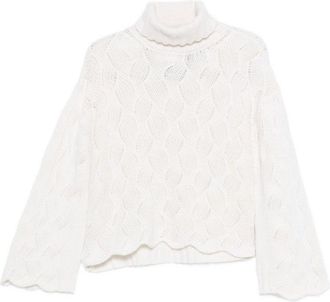 Twin-Set Cropped White Sweater With High Turtleneck