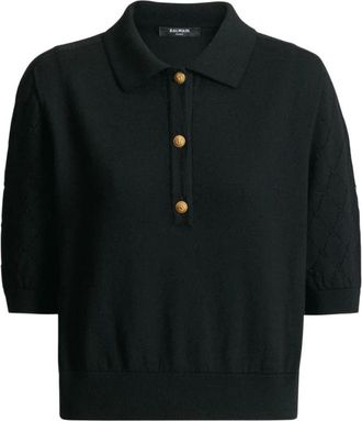 Balmain Gebreide polo met 3 knopen - Dames - Polos - Zwart - XS - Wol - Tops