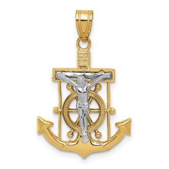 Diamond2Deal 10k Two-tone Diamond-cut Mariners Cross Pendant
