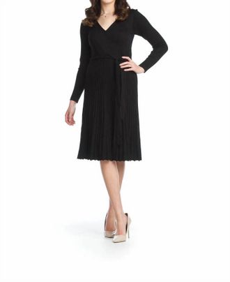 Papillon Wrap Top Sweater Dress With Ribbed Skirt In Black