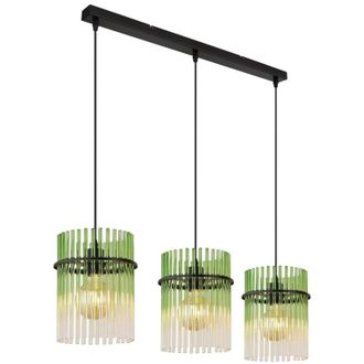 Globo Lighting Gorley Lampada a sospensione da soffitto Bar Nero opaco Paralume in vetro verde 3x E27