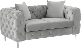 Vente-Unique Sof&aacute; ch&eacute;ster de 2 plazas en terciopelo gris claro EDWINA