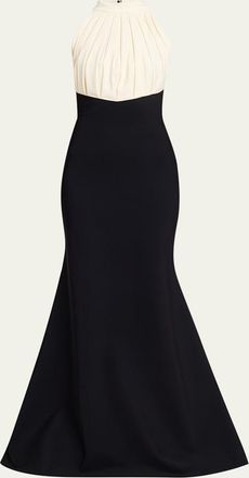 La Petite Robe Di Chiara Boni Warda Pleated Two-Tone Trumpet Gown