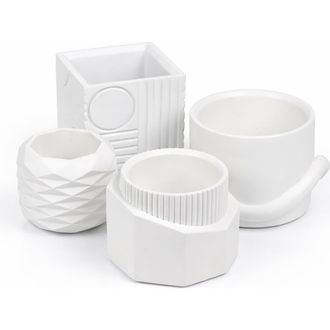 Jonathan Y Designs Romy Modern Minimalist Handmade Concrete Geometric Planter Set with Drainage Holes in White at Nordstrom