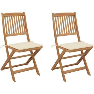 vidaXL Sedie da Giardino Pieghevoli 2 pz con Cuscini Massello Acacia vidaXL