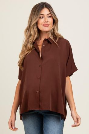 Pinkblush Dolman Sleeve Button Down Blouse in Brown at Nordstrom, Size Large