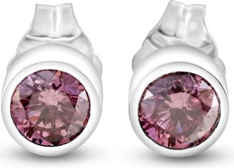 Pompeii3 1/2Ct TW Pink Diamond Bezel Studs 14k White Gold