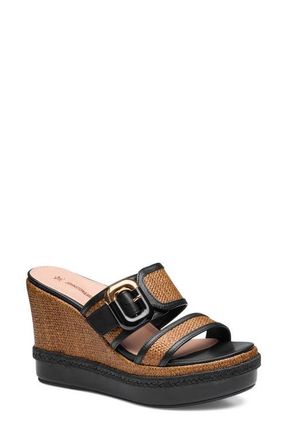 Johnston & Murphy Addison Buckle Platform Wedge Slide Sandal in Cognac Raffia at Nordstrom, Size 7.5
