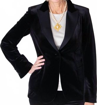 Vilagallo Hillary Velvet Long Sleeve Blazer In Black