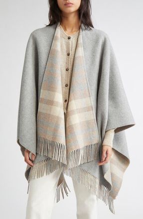 Johnstons of Elgin Reversible Wool Fringe Cape in Light Grey at Nordstrom
