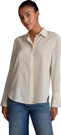 M.M.LaFleur Mira Printed Washable Silk Anywhere Shirt in Mixed Stripe at Nordstrom, Size X-Large L