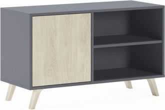 Skraut Home Skraut Home - Mueble Tv 100 Con Puerta Izquierda, Sal&oacute;n Comedor, Modelo Wind, Color Estructura Gris Antracita, Color Puerta Roble, Medidas 95x40x57cm 