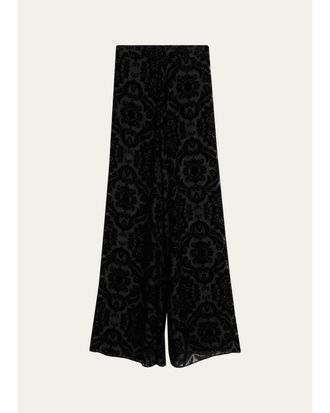 Alice & Olivia Athena Damask Velvet Burnout Wide-Leg Pants