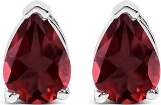 House of Brilliance 14K Gold 6x4MM Pear Shaped Gemstone Solitaire Stud Earrings in Red Garnet | White at Nordstrom