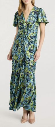 Cinq &agrave; Sept Dahlia Print Maxi Dress In Green & Blue Multi Floral