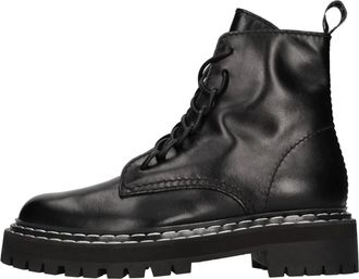 Proenza Schouler Lederen enkellaarzen - Dames - Veterlaarzen - Zwart - 37 1/2 EU - Leer - Schoenen
