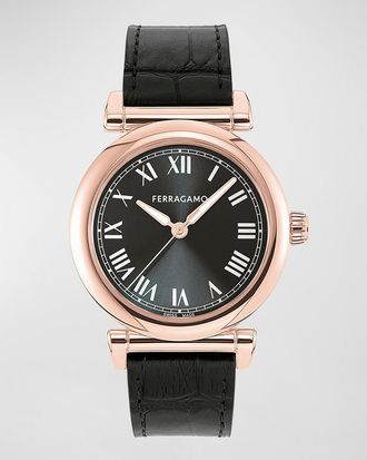 Ferragamo 36mm Ferragamo Allure Watch with Calf Leather Strap, Black