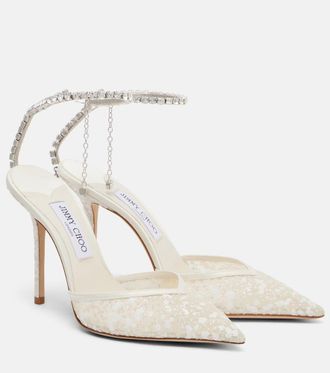 Jimmy Choo London Saeda 100 embellished mesh pumps