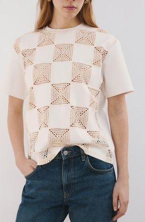 Mango Lace Inset T-Shirt in Off White at Nordstrom, Size X-Small